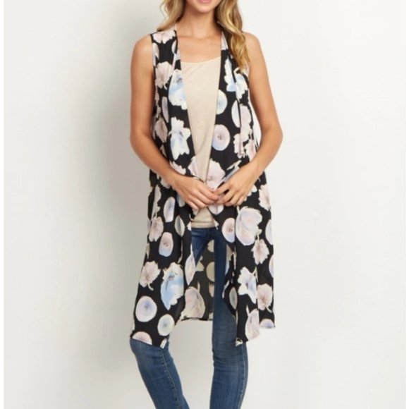 Pink Blush Black Floral Chiffon Maternity Vest S - Picture 2 of 10
